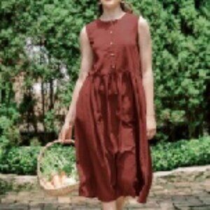 Hannah Canvas - Linen Loose Sleeveless Dress - Woody - Large - NEW